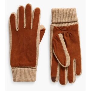 NWT Faherty Suede & Wool Blend Gloves Wit Cuff Women’s L Cognac $128